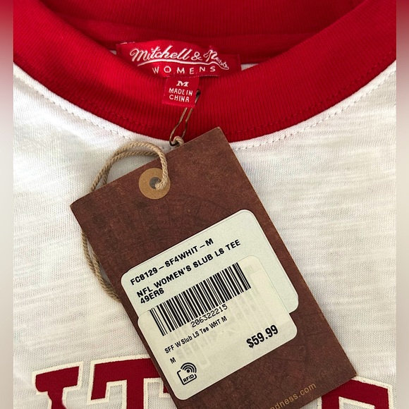 🏈 NWT New San Francisco 49ers White Red Slub Long Sleeve Medium M Football Bay - Picture 3 of 4